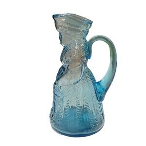 Vtg Kanawha Art Glass Colonial Blue Woman Lady Syrup Pitcher Bottle 7.5" high